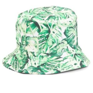 Bucket Hat - Lulla Collection Green Leaf Print Hat - Monsterra Plant